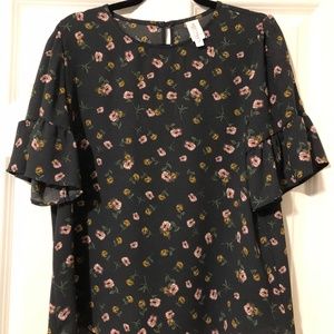 Charcoal Yellow and Pink Floral Top